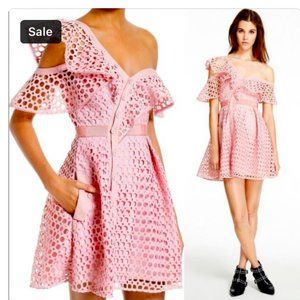 Self Portrait Pink One Shoulder Lace Frill Mini Dress Size 8